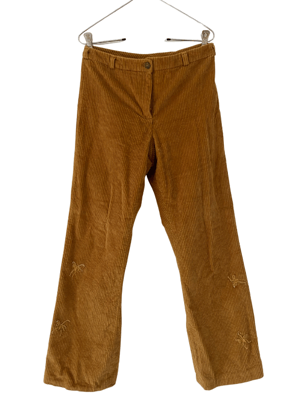 Vintage-Style Embroidered Corduroy Pants