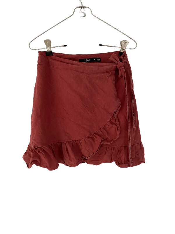 Sportsgirl Linen Blend Wrap Skirt in Brick Red