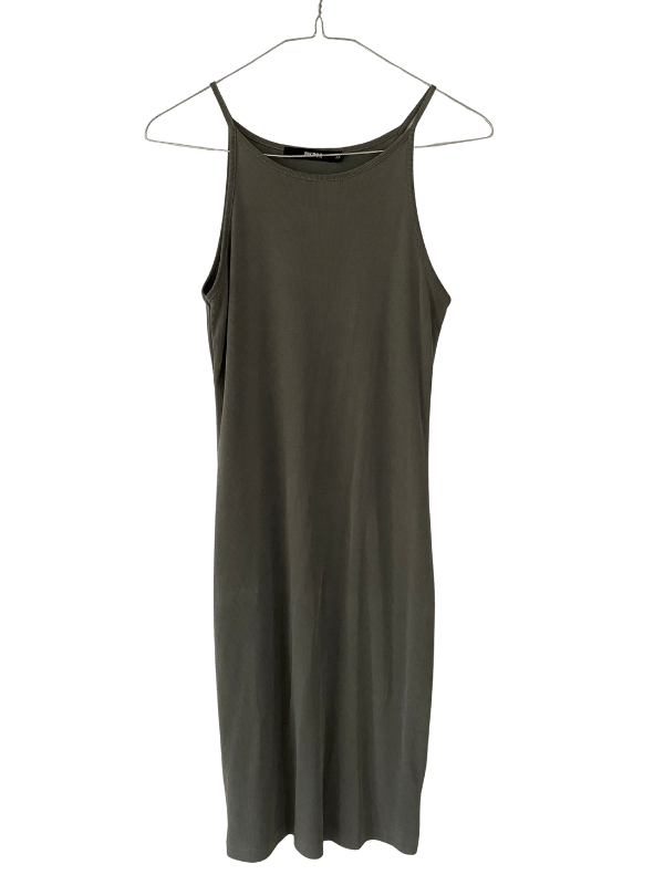 BIKBOK Khaki Ribbed Midi Slip Dress