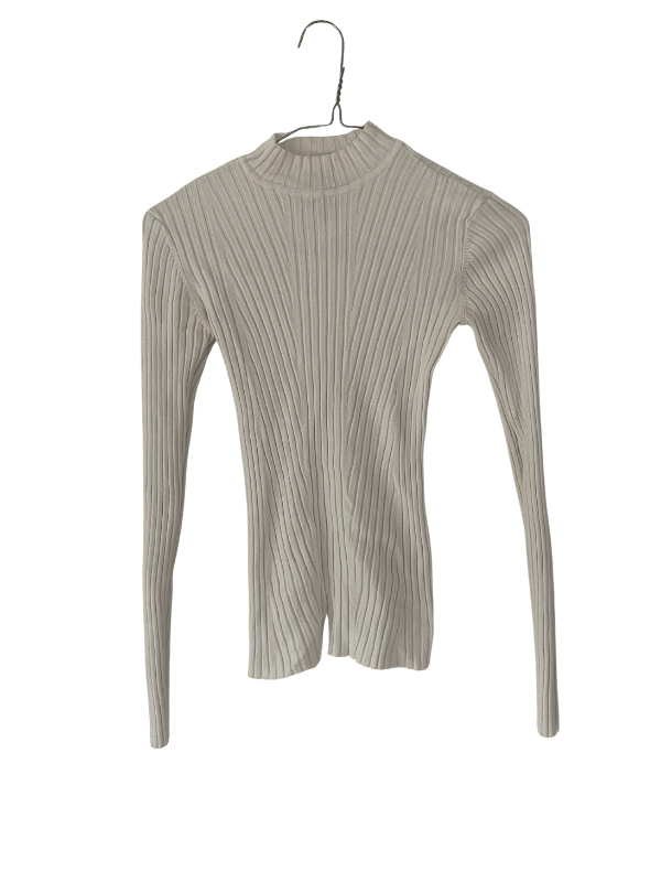 H&M Ribbed Knit Long Sleeve Top in Cream