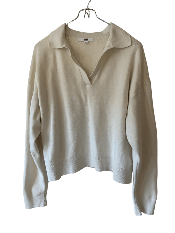 Uniqlo Cream Cotton Polo Collar Jumper, Size S