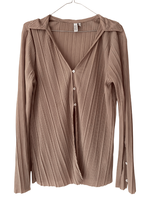 & Other Stories Pleated Button-Up Shirt in Taupe