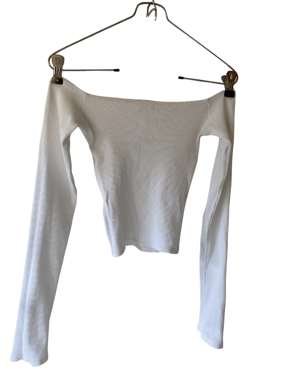 A-DSGN White Ribbed Off-Shoulder Long Sleeve Top