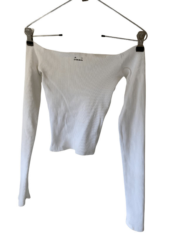 A-DSGN White Ribbed Off-Shoulder Long Sleeve Top