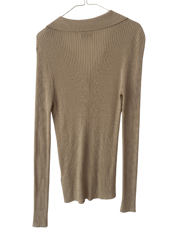 Henne Ribbed Knit Collared Top (Beige)