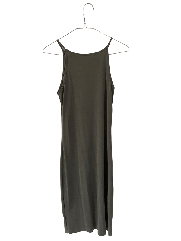 BIKBOK Khaki Ribbed Midi Slip Dress