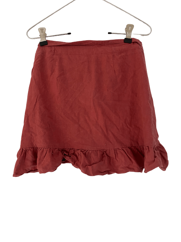 Sportsgirl Linen Blend Wrap Skirt in Brick Red