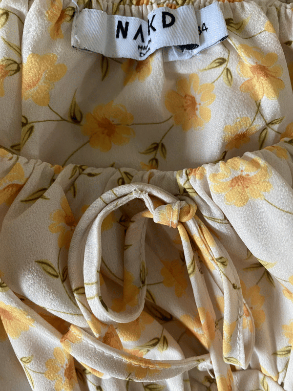 NA-KD Yellow Floral Ruched Crop Blouse