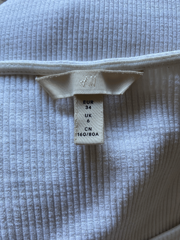 H&M Cream Ribbed Square Neck Long Sleeve Bodysuit, Size 6