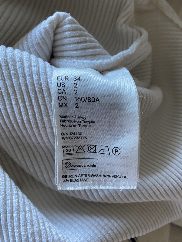 H&M Cream Ribbed Square Neck Long Sleeve Bodysuit, Size 6