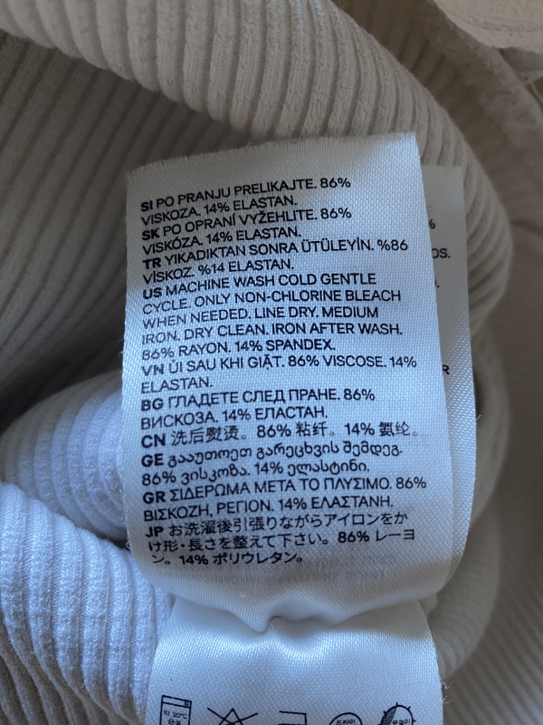 H&M Cream Ribbed Square Neck Long Sleeve Bodysuit, Size 6