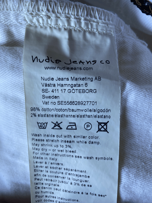Nudie Jeans White Straight Leg Denim, W32 L30