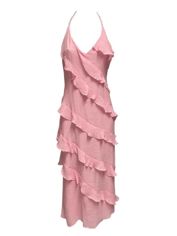 Arrabel Halterneck Ruffle Maxi Dress Pink - Here Comes the Sun